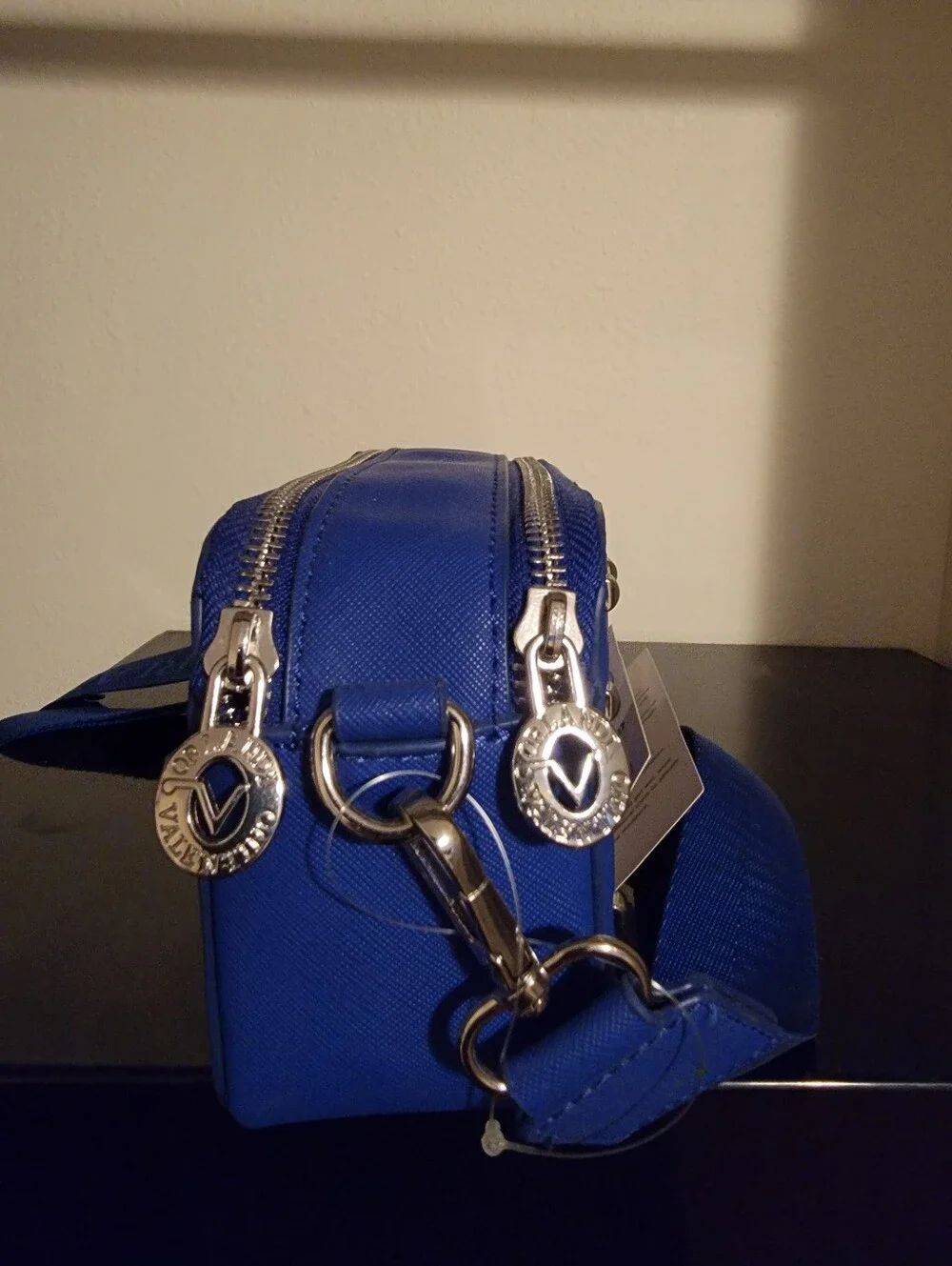 Valentino Orlandi Cobalt Blue Studded Wristlet with Silver V Emblem